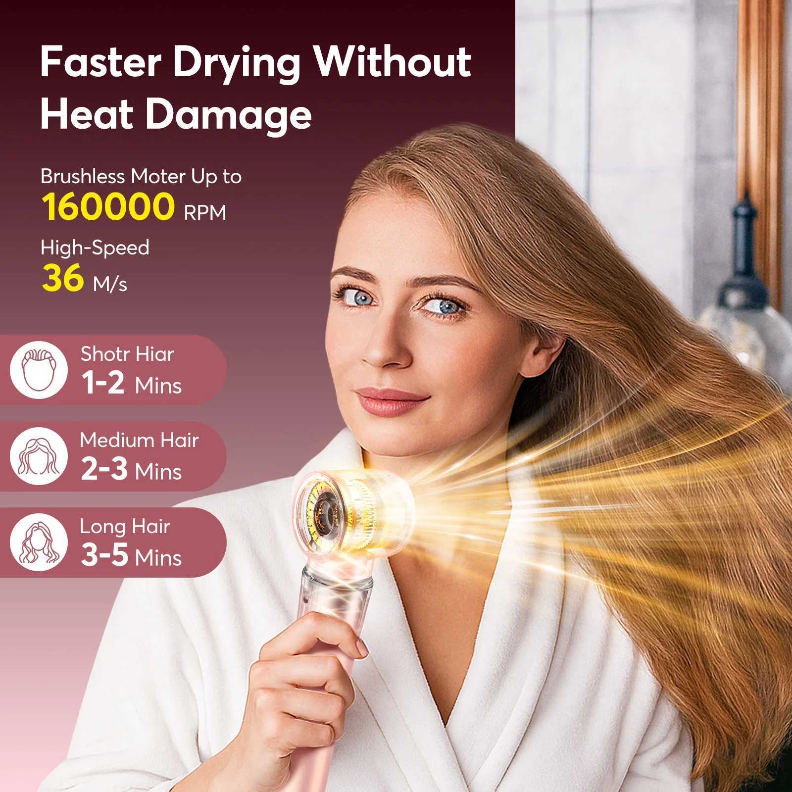 5 in 1 High-Speed Hot Air Styler Frizz-Free Fast Drying No Heat Damage Hair Dryer Curl Volumize Straighten with Travel Bag W250718
