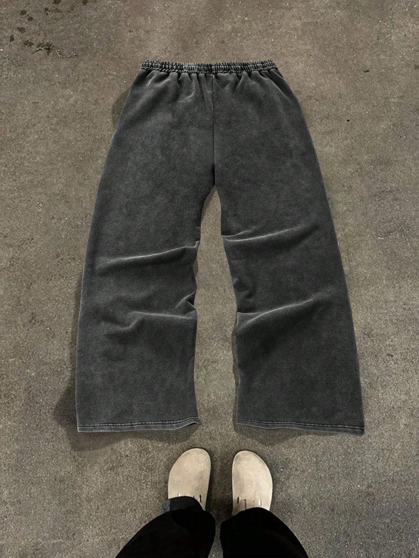 Streetrush Cotton Men's pants Plain Color Patchwork Front Drawstring Pocket Casual Sweat pants Drawstring Waist Printed Wide Leg Fashion Sweatpan