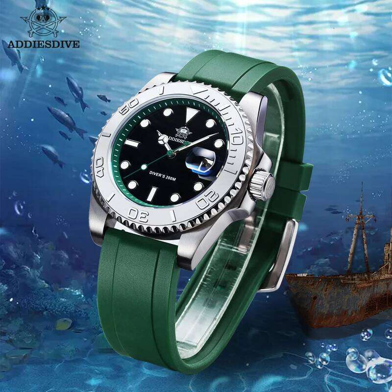 ADDIESDIVE Rotatable Bezel For Men 41mm Quartz Stainless Seel BGW9 Luminous Rubber Strap 200m Diving Men's Watch New free shipping