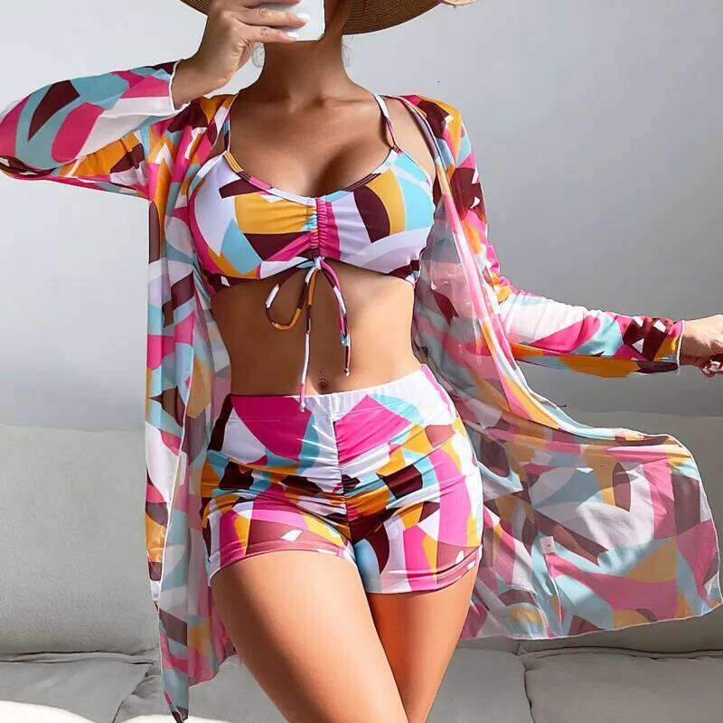 2025 Print Three-Piece Swimsuits Tankini Sets Female Swimwear Push Up For Beach Wear Bathing Suits Pool Women's Swimming Suit