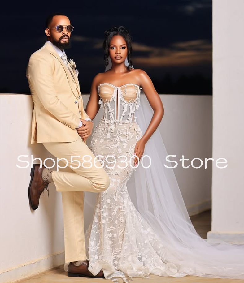 Long Trumpet Beach Wedding Dresses Lace Floral Sweetheart Lace-up Corset Garden Church Bridal Gown Customsized Garment