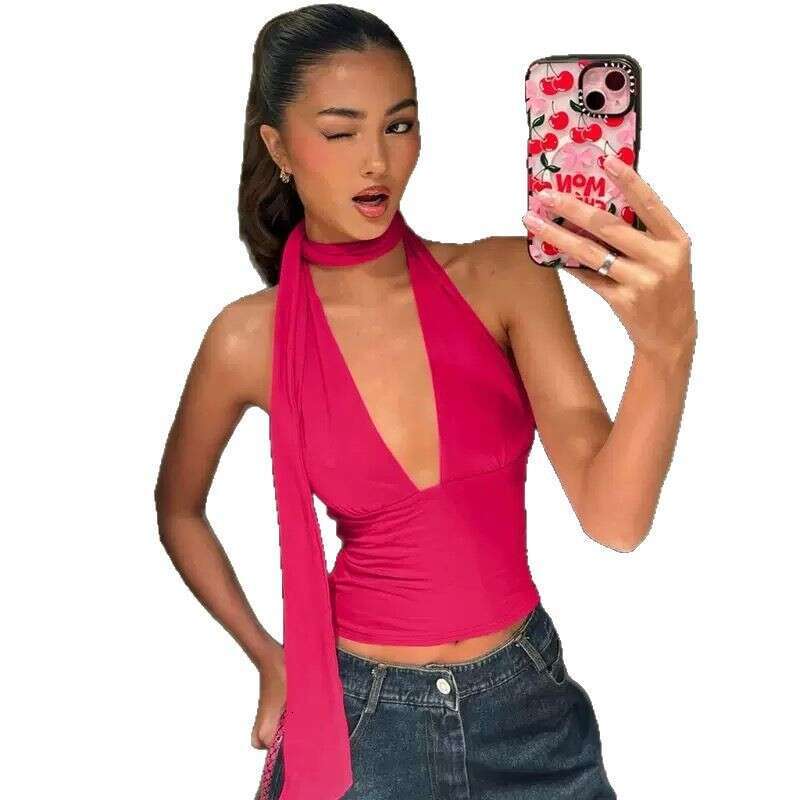 V-Neck Low-Cut Backless High-End Sexy Halter Tie Design Summer Vacation Style B5 g7