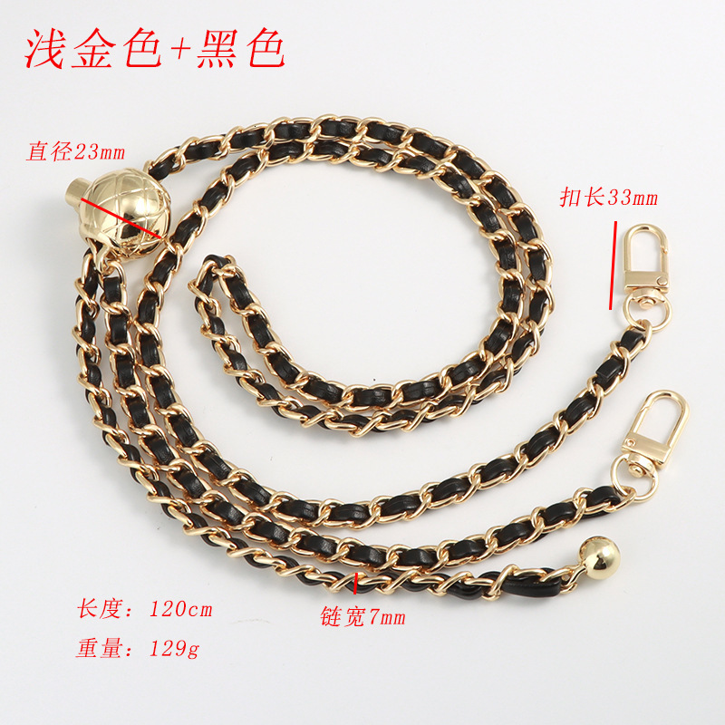 120cm Steel Bag Chain with PU Leather - Replacement 7mm Shoulder Crossbody Metal Bag Chain Strap with Length Adjustable Ball 240401
