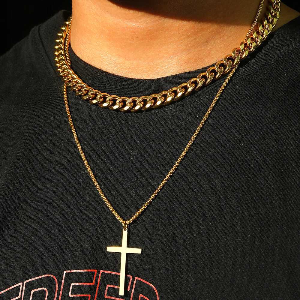 DOTIFI Stainless Steel Simple Cross Pendant Necklace Mens Fashion Double Layer Classic Retro Punk Necklace Jewelry Party Gifts X250718
