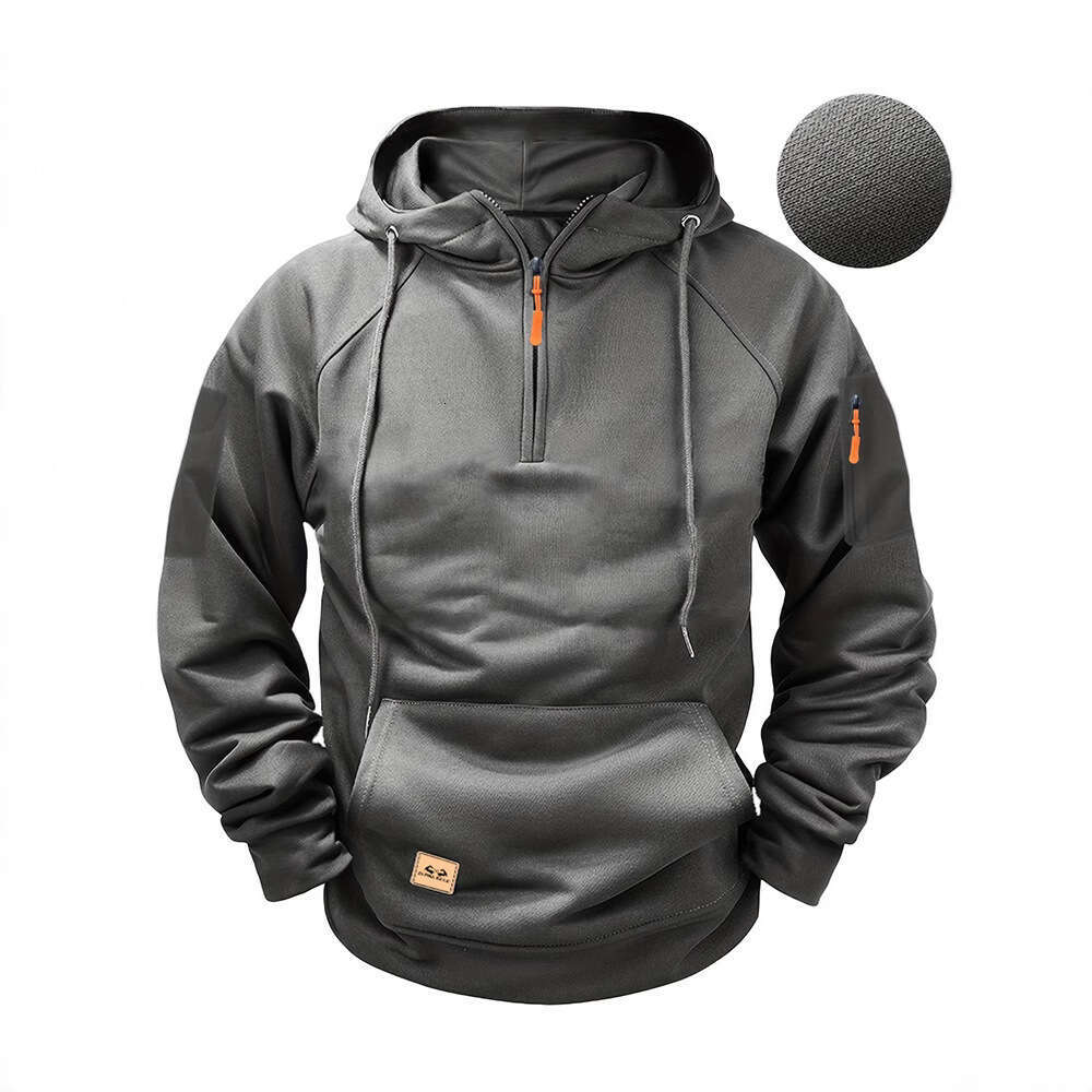 Spring Autumn Men's Hoodie With Arm Zippers Multiple Pockets Pullover Sports Casual Sweatshirt B5