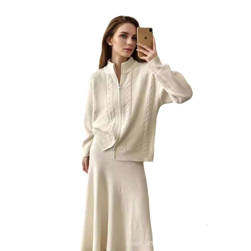 Loose Knit Set For Women Autumn Winter New Zipper Cardigan Sweater + Mermaid Skirt B5