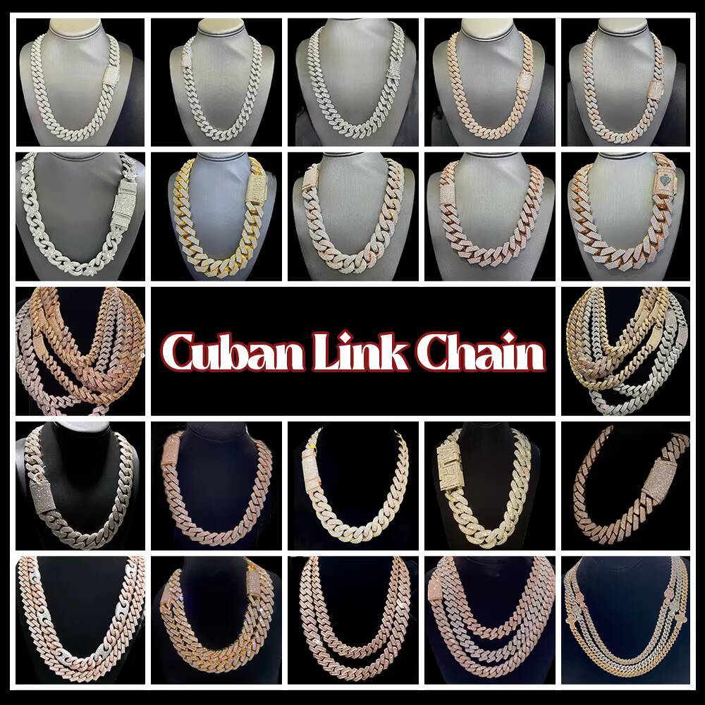 Rappers Cuban Link Chain Straight Angle 3 Rows Vvs Diamond S925 Custom Moissanite Cuban Chain
