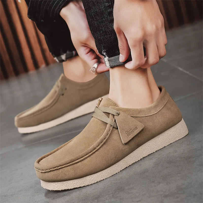Fashion Khaki Casual Shoes For Men Suede Leather Loafers Men Platform Slip-on Mens Driving Shoes Lightweight Leisure Men Shoes 250717