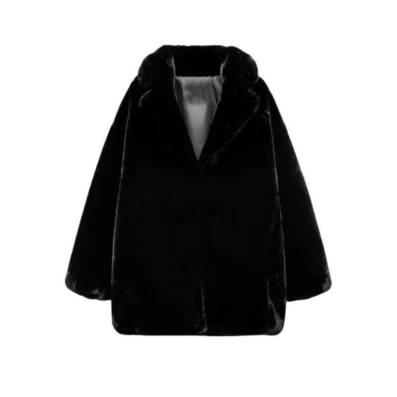 ETJ 2024 Winter Traf Women's Elegant Fashion Black Lapel Faux Fur Soft Thick Warm Coat 1255770