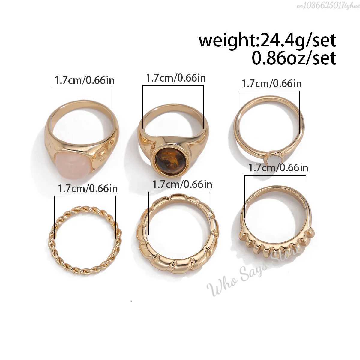 6pcs/set Tide Individuality Retro Geometric Hollowing Inlay Gem Rings Set Liquid State Metal Four-Piece Rings Set Paty Jewelry X250718