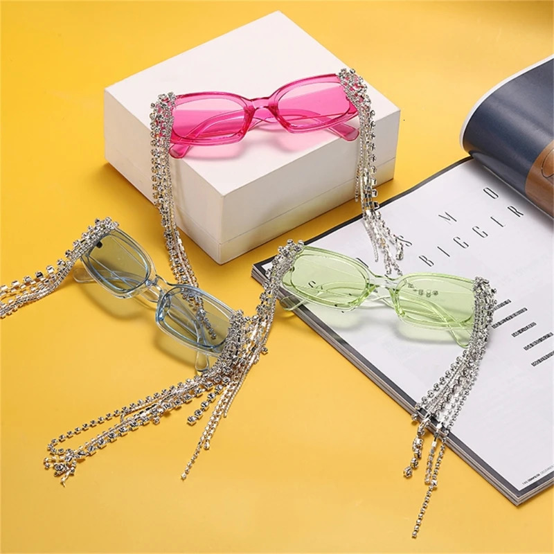 Rhinestones Tassel Sunglasses Crystal Sunglasses Y2k Anti- Po Beach 250712
