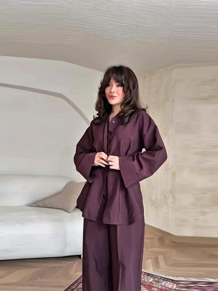 Casual Solid Pants Suits Women O Neck Slim Waist Long Sleeves Button Coats Loose Straight Trousers Female 2025 Summer Sets Lady 250715