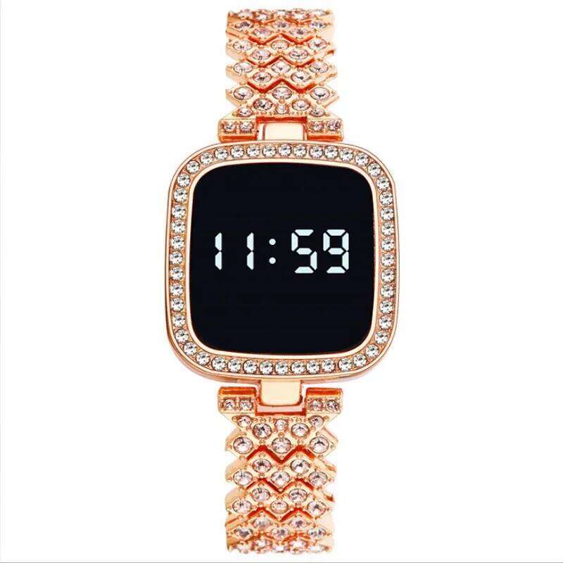 free shipping Rhinestone Digital Watches for Women Simple Touch Screen LED Fashion Steel Strap Rose Gold Ladies Watch Reloj Mujer fr