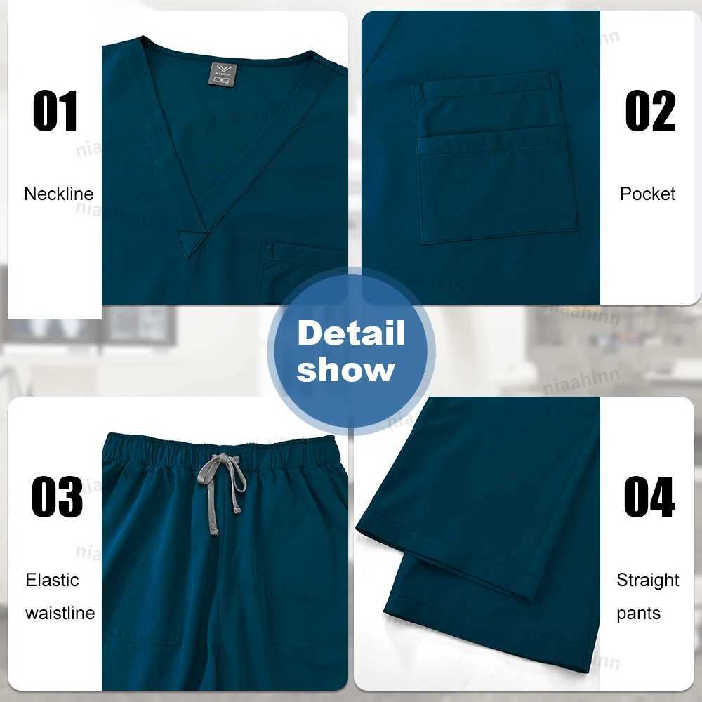 Medical Mens Scrubs Lab Set Male Wholesale Clinic Hospital Doctor Overalls V-neck Top Pants Nursing Scrub Pharmacy Nurse Clothes Z250718