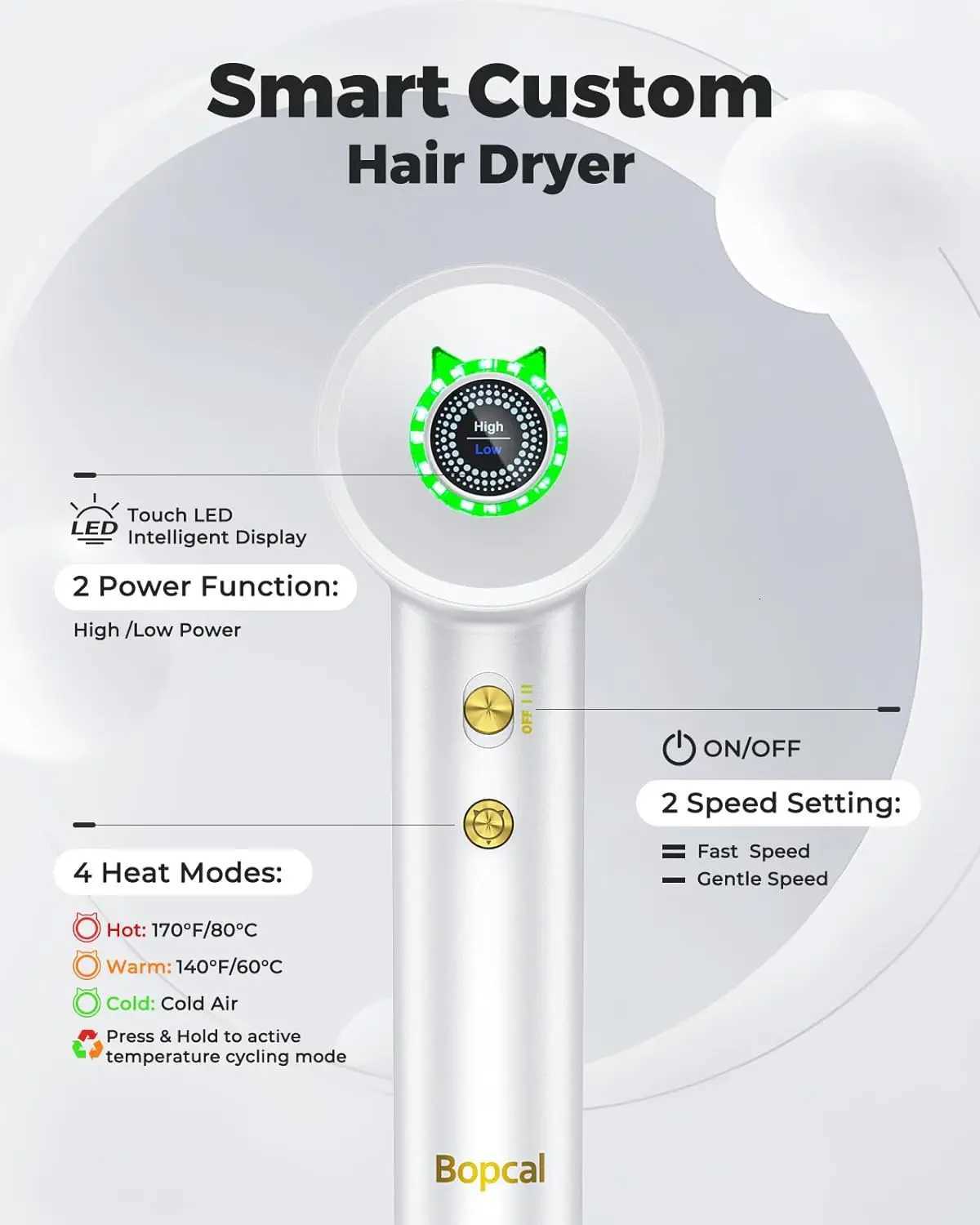 1600W Professional High Speed Hair Dryer Cold Hot Blower Negative Ion Silent Touch Screen Hair Dryer for Home and Hair Salons W250718