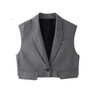 TRAFZA Early Spring New European SHEIN Women's Flip Decor Short Vest B5