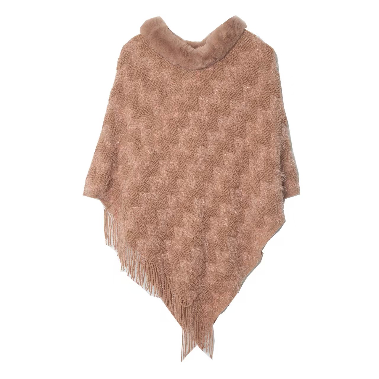 T1251 European and American spring and autumn winter sequined solid color pullover fur collar shawl wholesale knitted cape
