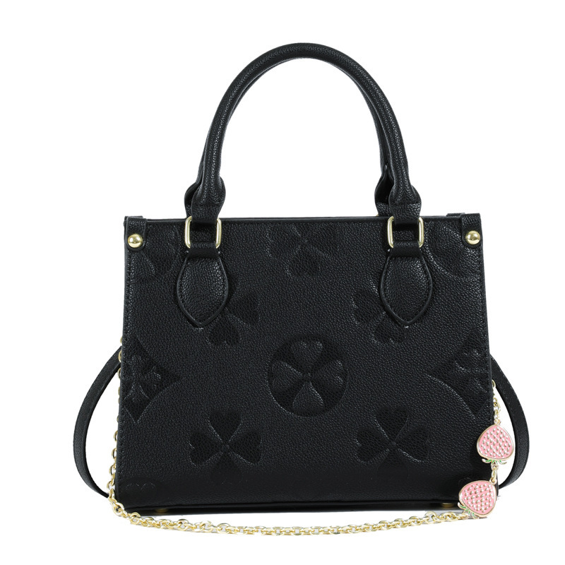 new Embossed Mahjong - style Bag with Four - leaf Strawberry Diamond Pendant and Chain Women's Single - shoulder Bag Simple Commuting Cross - bod