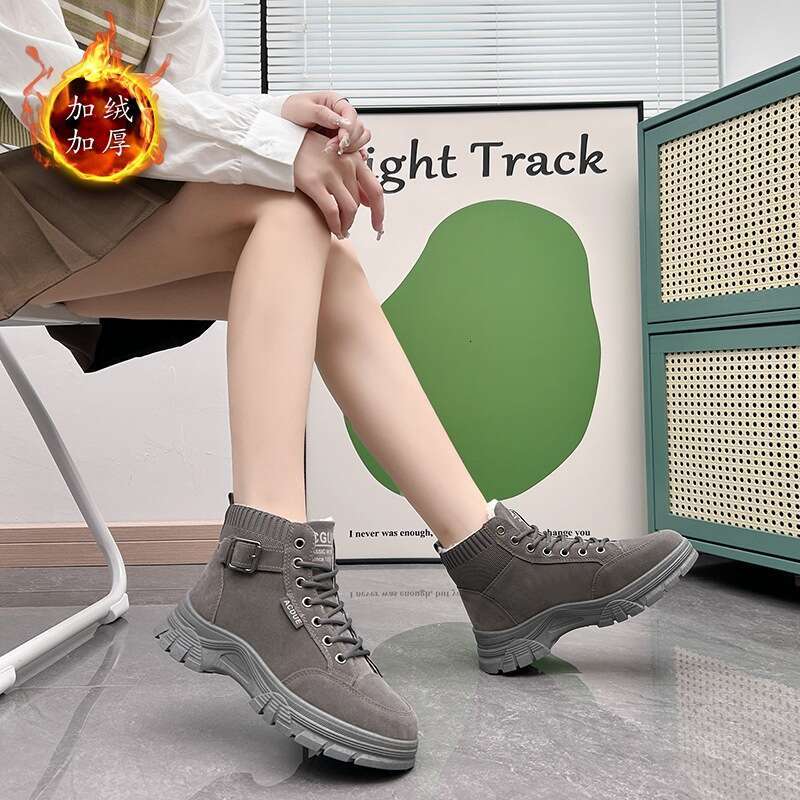 Winter New Martin for Women, Free shipping Round Toe, Thick Free shipping Sole, Fleece Lined, Warm Free shipping Women's Shoes, Belt Buckle, Sued