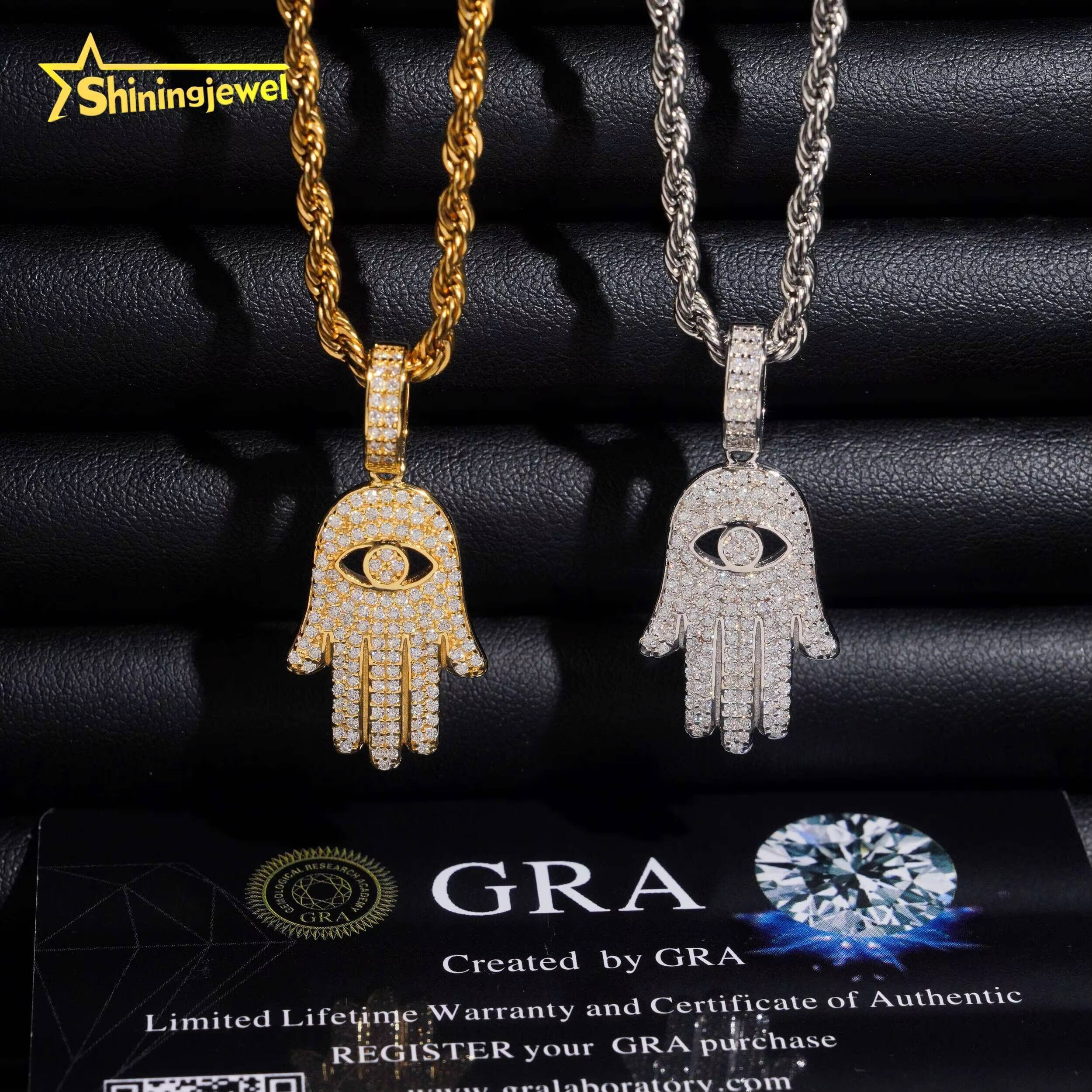Wholesale Hip Hop Jewelry for Gift Hamsa Hand Pendant Custom Iced Out Fashion 925 Silver VVS Moissanite Diamond Lucky Pendant