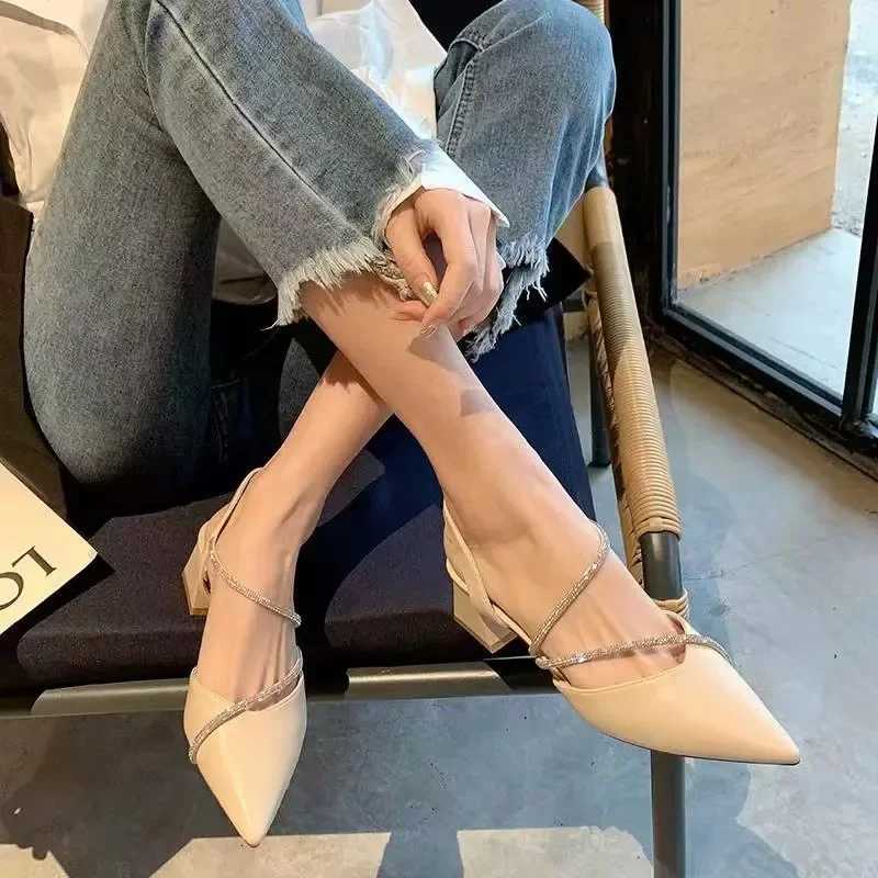 New Wens Fion Comfortable High H Wens Shoes Slip-on Pointed Toe Rhinestone Sandals Womens Shoes Y250716