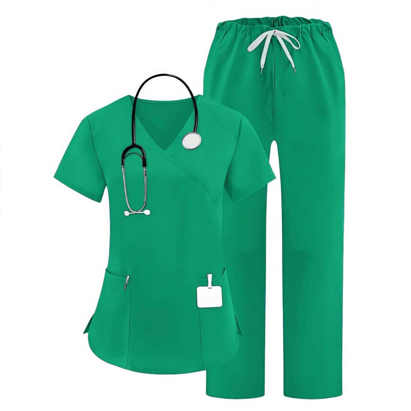 Wholesale Pet Grooming Working Clothes Work Suit Short Sleeved Scrub Costume Women Solid Color Pharmacy Nursing Uniform Summer Z250718