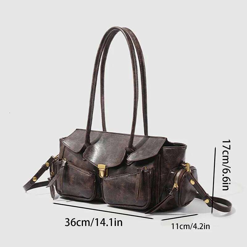 Vintage Underarm For Girl Versatile Multi-pocket Motorcycle Designer Handbag Spaghetti Strap Leather Bag