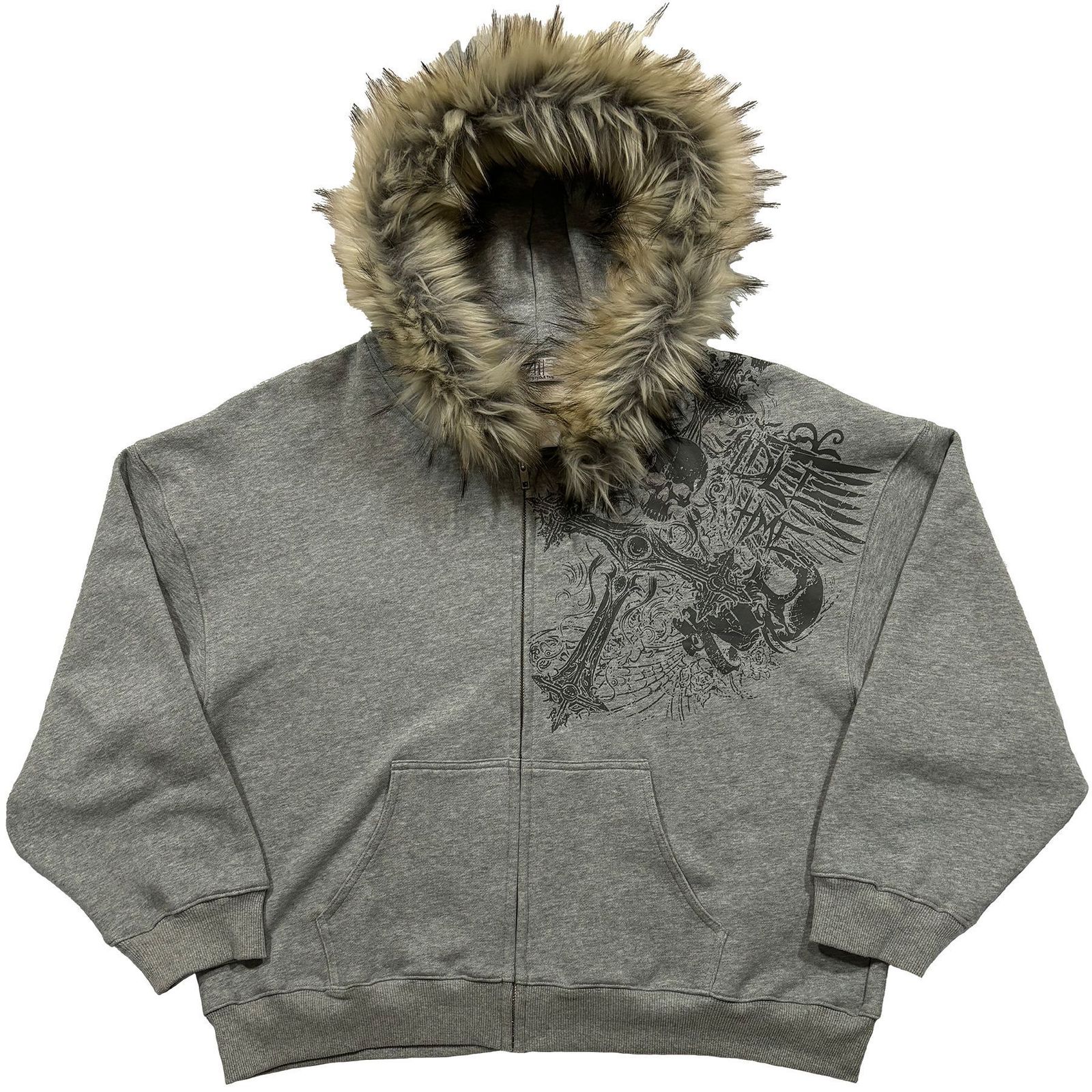 2025 Street fashion Winter personality print zipper hoodie for men Y2k Harajuku vintage fur collar warm loose jacket 250102 3b