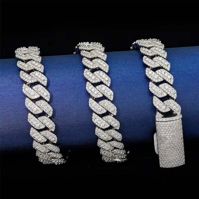 Moissanite 13mm Cuban Chain Link Necklaces Chain Hip Hop Jewelry Moissanite S925 Silver Cuban Chain Necklaces for Men Women