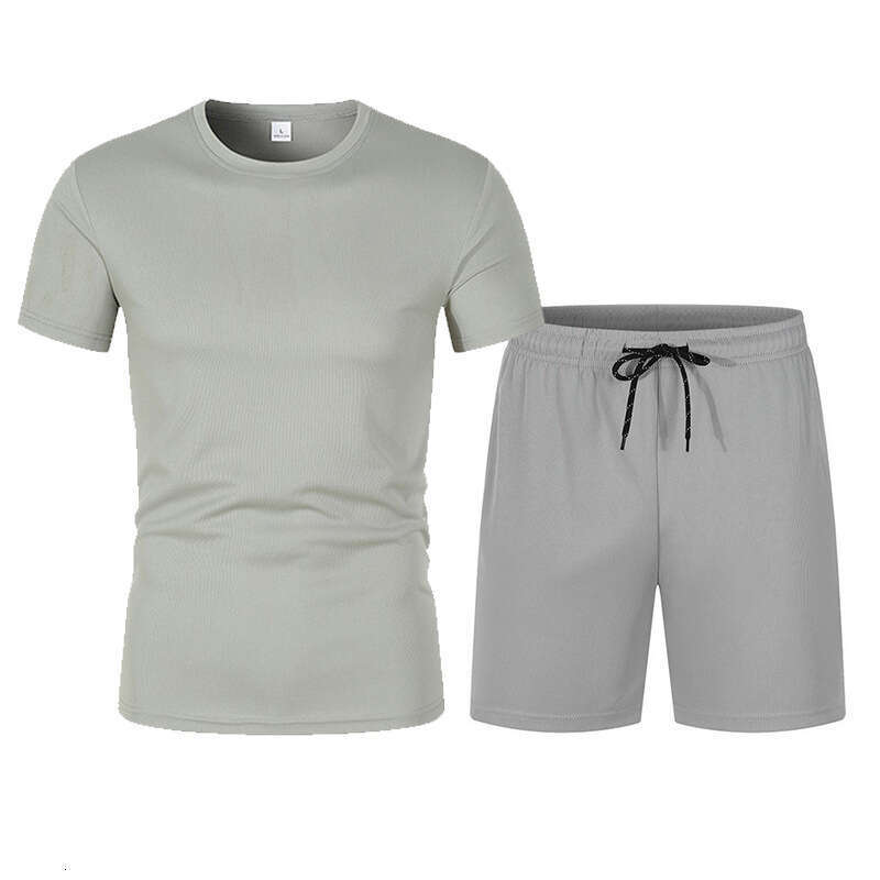 Summer Lightweight T-Shirt Mesh Sports Trendy Round Neck Short Sleeve Shorts Casual Set B5
