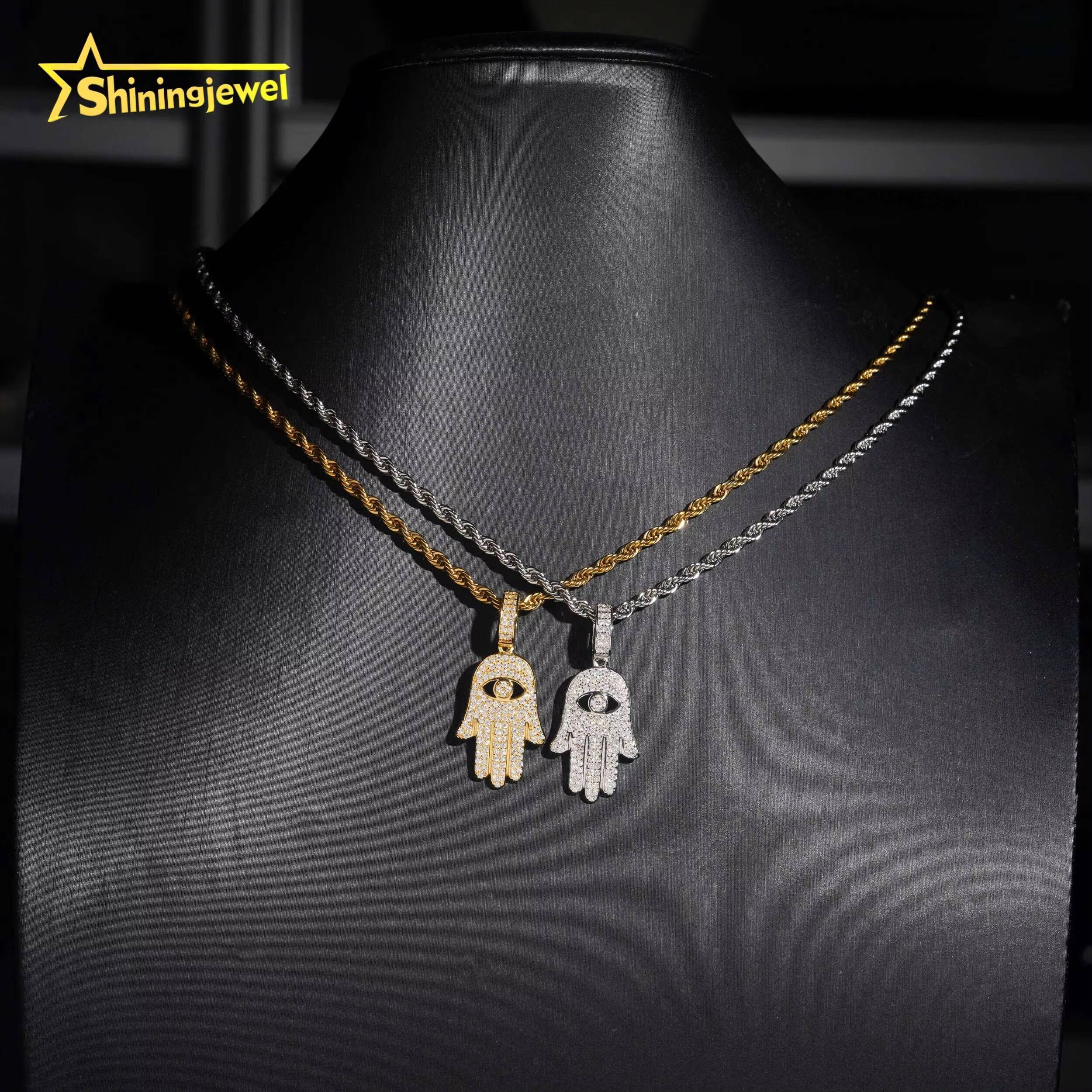 Wholesale Hip Hop Jewelry for Gift Hamsa Hand Pendant Custom Iced Out Fashion 925 Silver VVS Moissanite Diamond Lucky Pendant