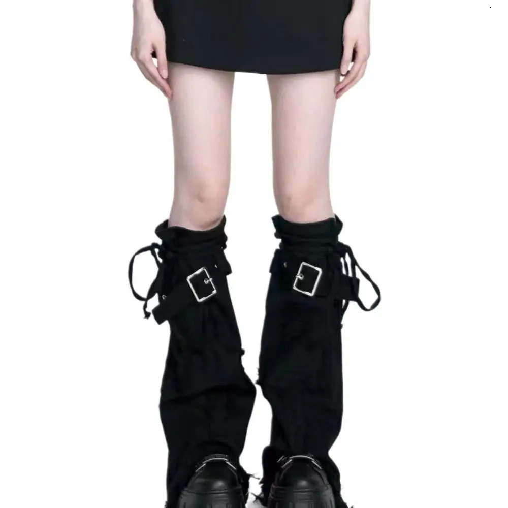 Fashion Y2k Leg Warmer Punk Harajuku Black Denim Leg Covers Vintage Drawstring Strap Boot Socks 250717