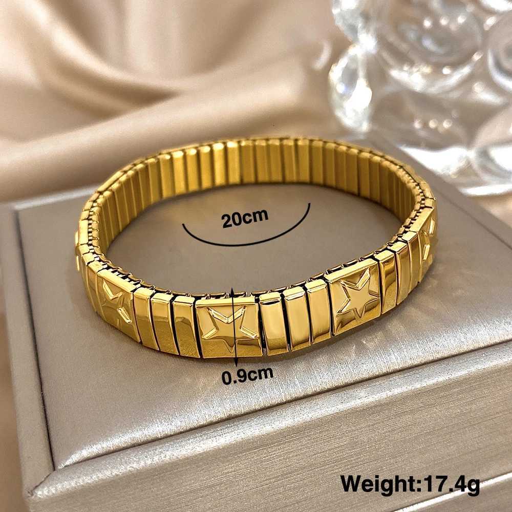 Vintage Italian Charm Elastic Stainless Steel Star Pattern Bracelet Bangles For Women Men Watchband Link Chain Adjustable X250718