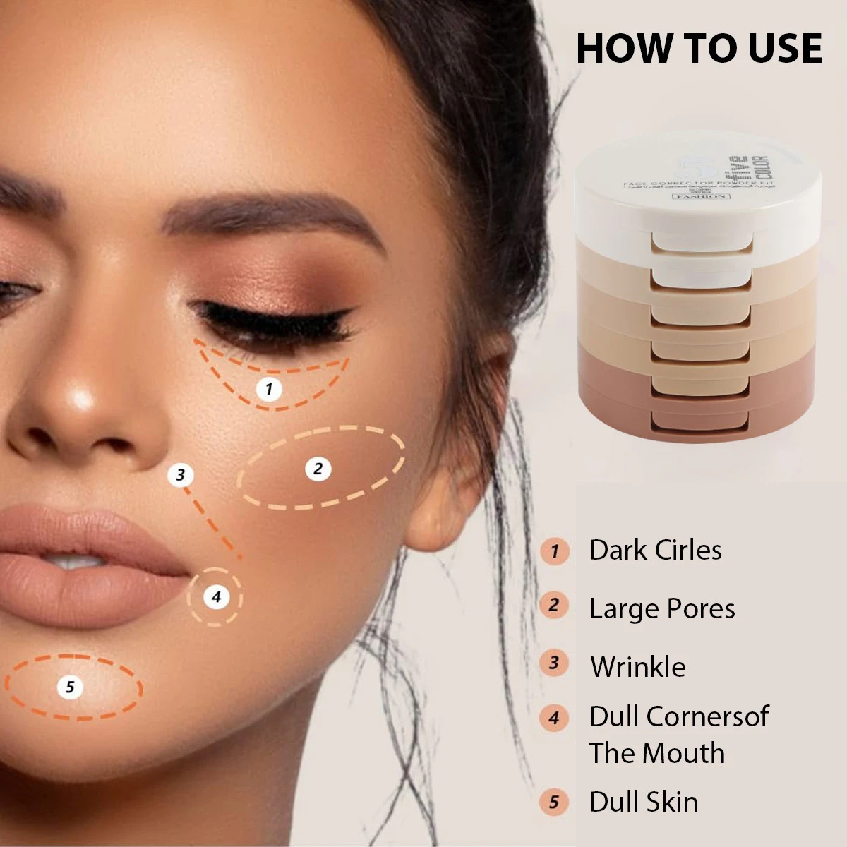 5-tone compact powder long-lasting 24-hour oil control and skin suitable for all skin tones 250716