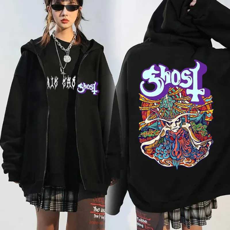 Ghost Band Zip Up Hoodies Men 90s Vintage Gothic Rock Metal Music Women Sweatshirts Jackets Winter Couple Oversized Zipper Coat X250718