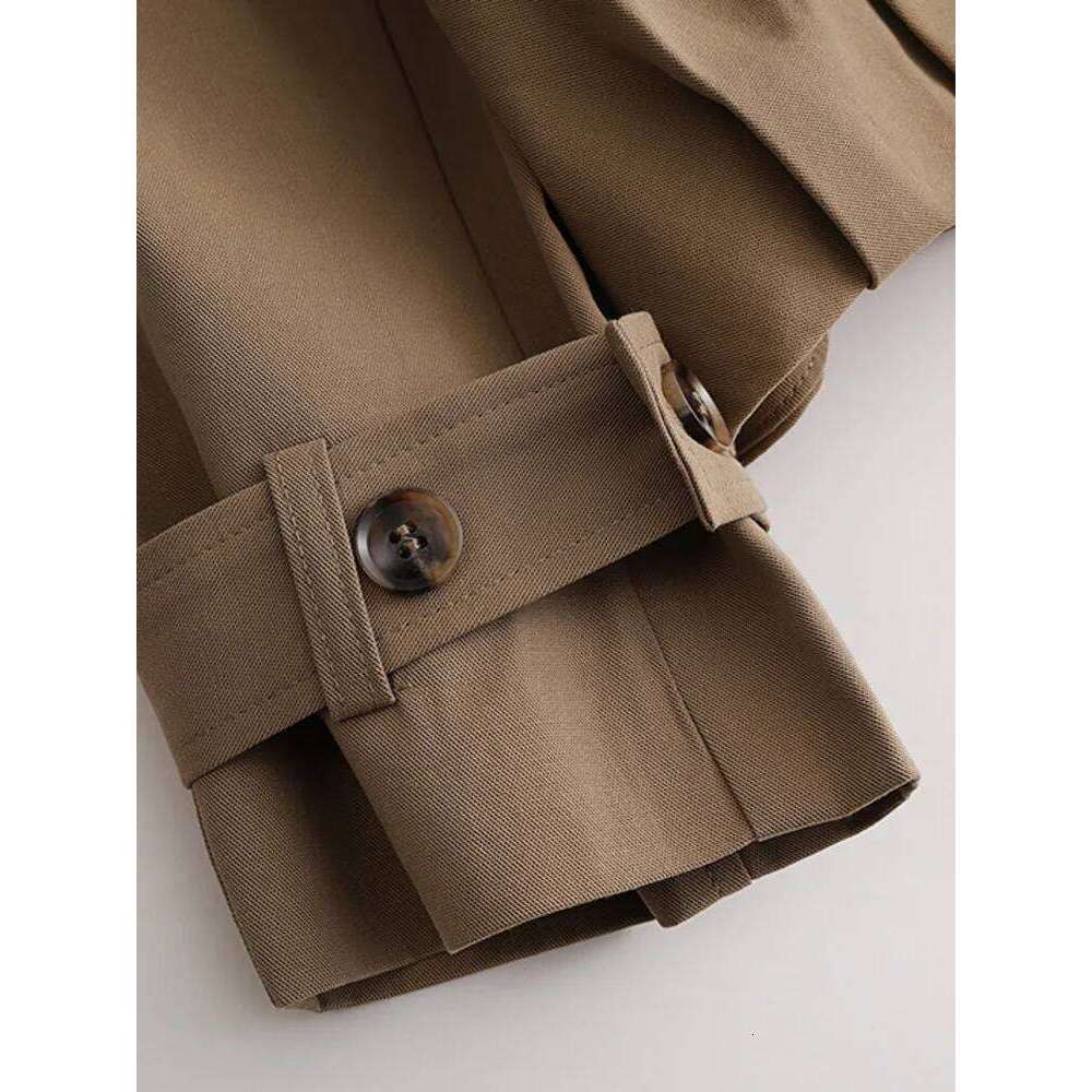 Women's Stylish Cropped Trench Coat Fashion Short Jacket With Lapel Collar And Belted Cuffs For Spring ZM1086