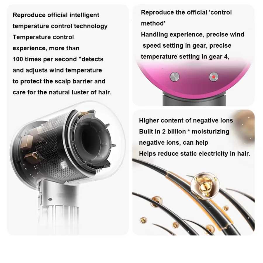 Leafless Constant Temperature Hair Dryer for Personal Hair Care and Styling; Home Professional Hair Style Accessories Kit (5+1) W250718