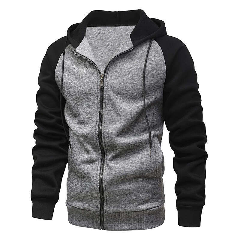 Color Block Fleece Hoodie Zipper Cardigan Hooded Jacket Plus Size Casual Top Men's Clothing B5