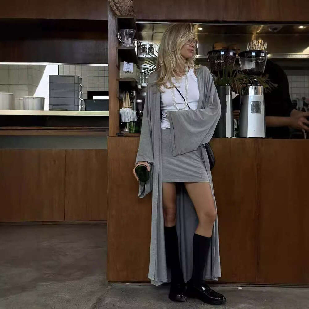 Ins Style Loose Long Cardigan For Women With Camisole And Short Skirt Three-Piece Set B5