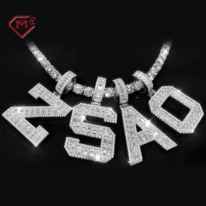 Hiphop Moissanite Letter Pendant Initial Necklace 925 Silver Jewelry VVS Diamond Custom Moissanite Pendant