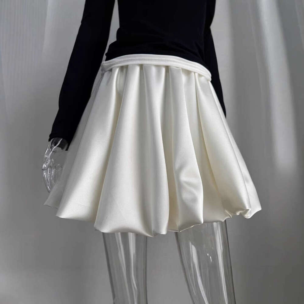 Spring Summer New Satin Short Y2k Elegant Versatile Shiny Pleated Bud Half Skirt Ins Style B5