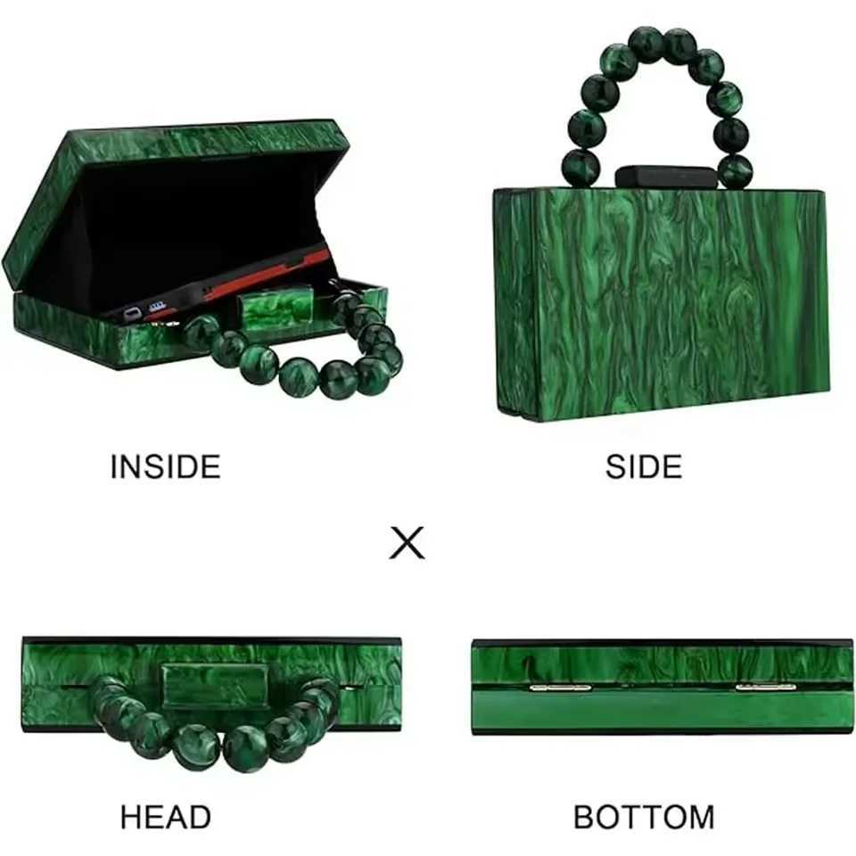 Wedding party crossbody bag pearl marble dark green acrylic PVC evening bag womens wallet and handbag beach flap Z250718
