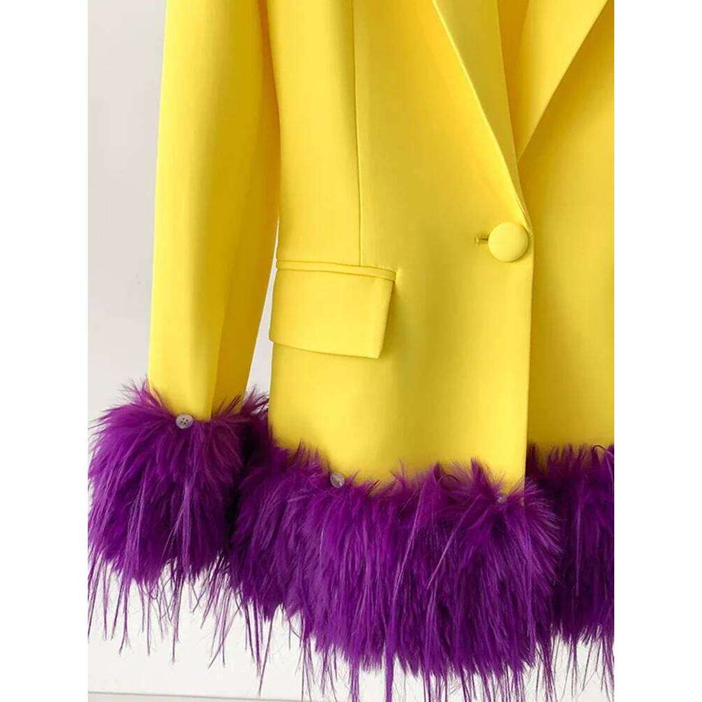 HIGH STREET Newest 2023 Stylish Designer Jacket Women's Single Button Feather Embellished Blazer