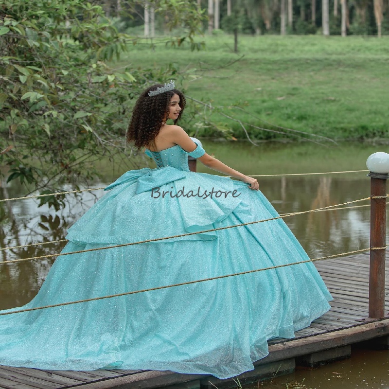 Sparkle Green Quinceanera Dresses 2025 Charro Beaded Pricesss Vestidos De 15 Xv Anos Lace Up Sweet 16 Birthday Wear Special Occasion Party Gown With B