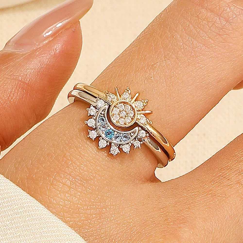 LATS New Adjustable Stackable Sparkling Moon Sun Star Ring for Women Girls Couple Elegant Jewelry Set Wedding Party Gifts X250718
