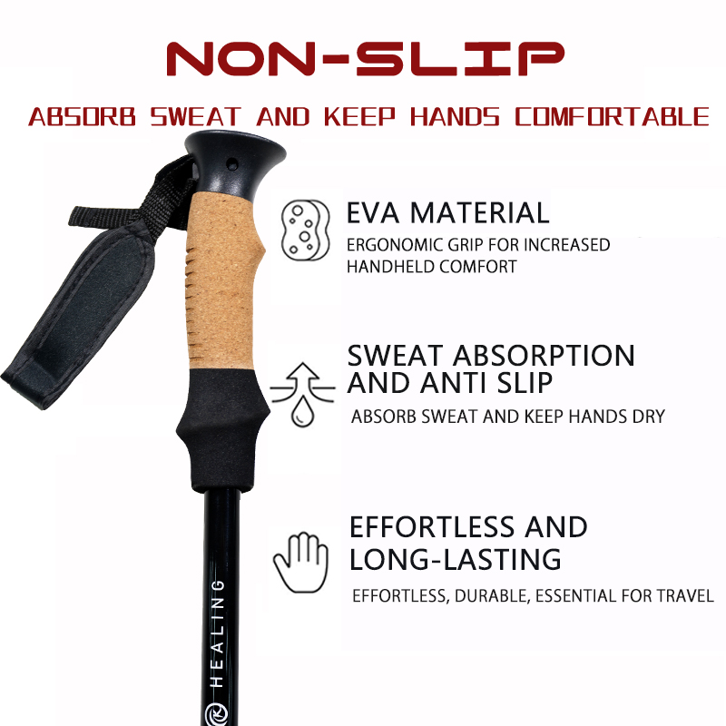 OKHEALING Aluminum Alloy Trekking Poles Telescoping Lightweight Walking Cane Portable Walking Stick with Rubber Handle for Off-road, Camping, Backpack