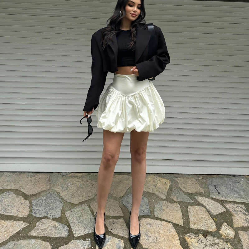 Women's New Street Fashion Versatile Solid Color Simple Lantern Mini Slim Fit Slimming Short Skirt B5