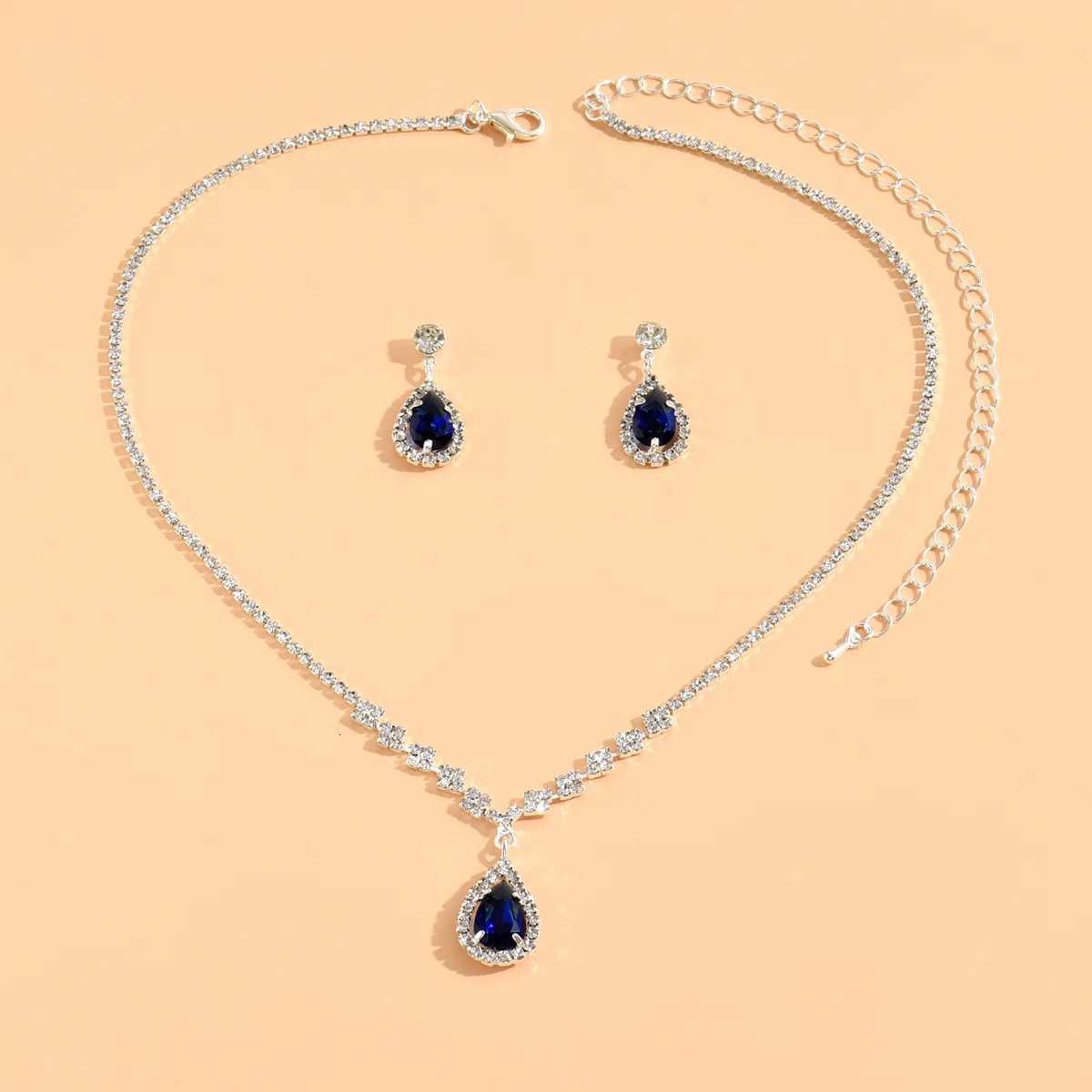 BLIJERY Elegant Waterdrop Style Jewelry Sets for Women Crystal Necklace Earrings Bridal Wedding Party Jewelry Sets X2507181