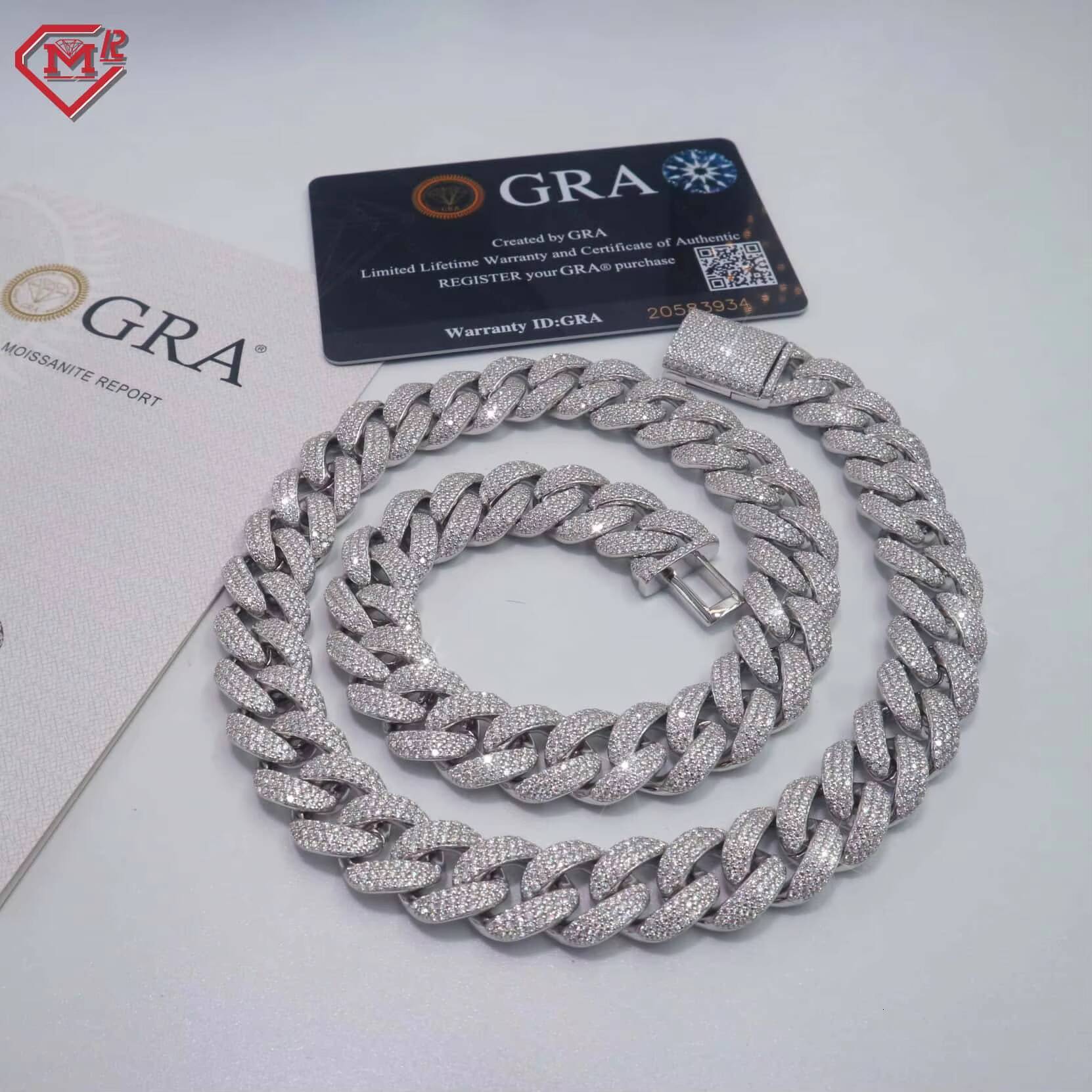 Hiphop 12mm Curb Miami Cuban Link Chain 925 Silver Custom Charm VVS Iced Out Moissanite Cuban Chain