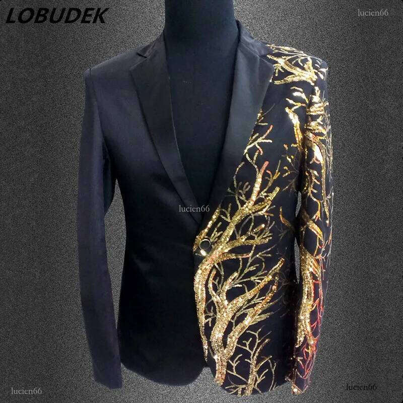 Men fashion jacket singer dancer wear Custom male sequins stage blazer prom party outfit coat bar star concert costumes nightclub Costume